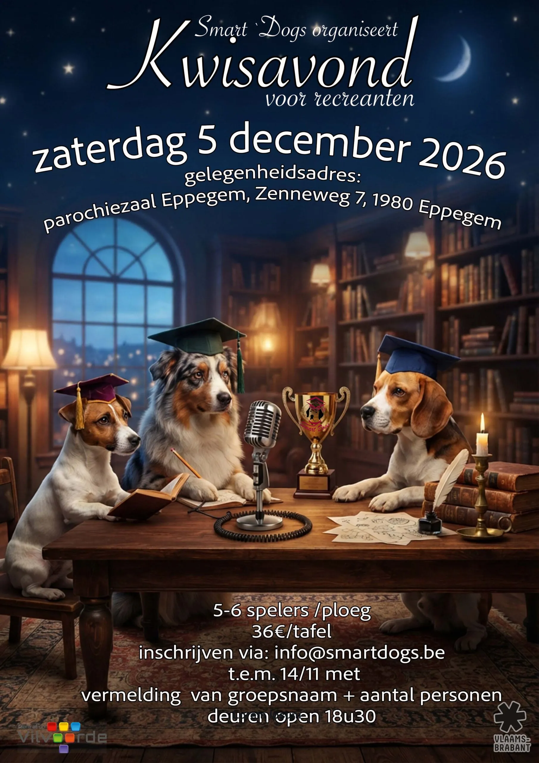 Affiche van de Smart Dogs-kwisavond op zaterdag 5 december 2026