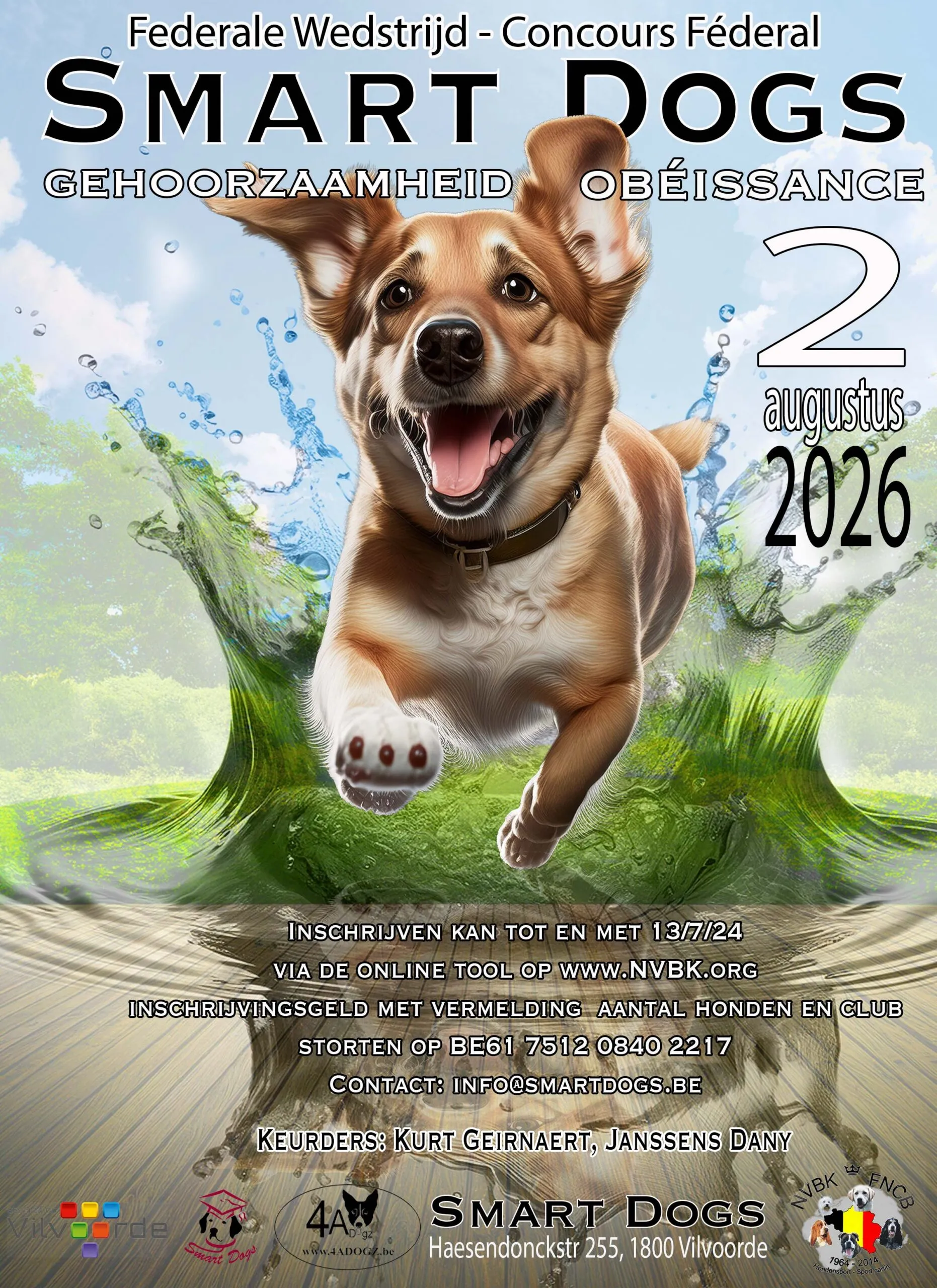 Affiche van de wedstrijd gehoorzaamheid op 2 augustus 2026